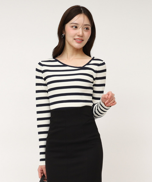 ROYAL PARTY（ロイヤルパーティー）の「ウォッシャブルアシメネック長袖ニットトップス（ニット/セーター・レディース・ピンク/ブルー/オフホワイト/ブラック/マルチ・FREE）」の15枚目の写真