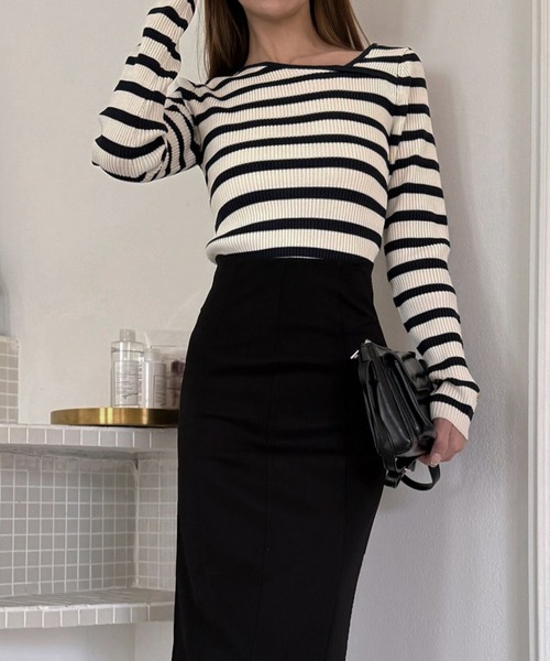 ROYAL PARTY（ロイヤルパーティー）の「ウォッシャブルアシメネック長袖ニットトップス（ニット/セーター・レディース・ピンク/ブルー/オフホワイト/ブラック/マルチ・FREE）」の6枚目の写真