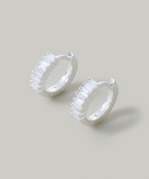 【金属アレルギー軽減】〈SV925〉バゲットCZフープピアス