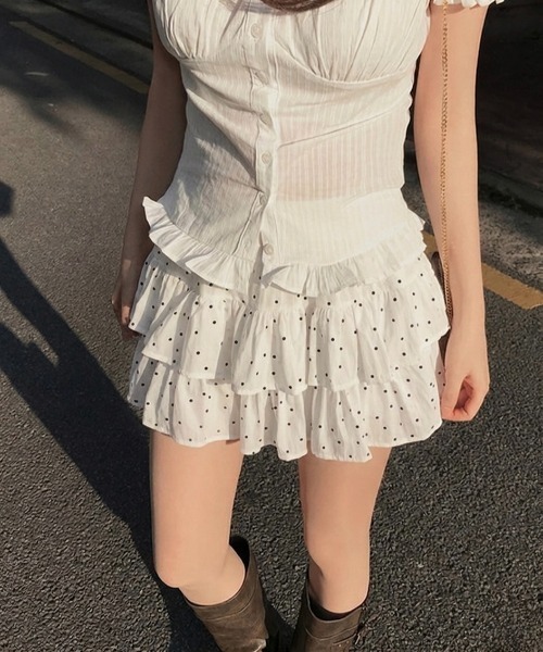 LADY LIKE(レディライク)の「【春夏新作】ミニドット柄ティアードミニスカート(スカート・レディース・オフホワイト/ブラック・M)」の12枚目の写真