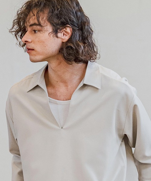 CAMBIO（カンビオ）の「ms6421-Stretch Tropical Skipper 3-4 Sleeve Pullover Shirts 七分袖プルオーバーシャツ(S67526cmb)（シャツ/ブラウス・メンズ・キナリ/ブラック/チャコール/ダークベージュ・S/M/L）」の6枚目の写真