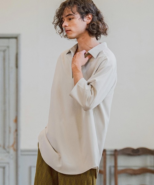 CAMBIO（カンビオ）の「ms6421-Stretch Tropical Skipper 3-4 Sleeve Pullover Shirts 七分袖プルオーバーシャツ(S67526cmb)（シャツ/ブラウス・メンズ・キナリ/ブラック/チャコール/ダークベージュ・S/M/L）」の7枚目の写真