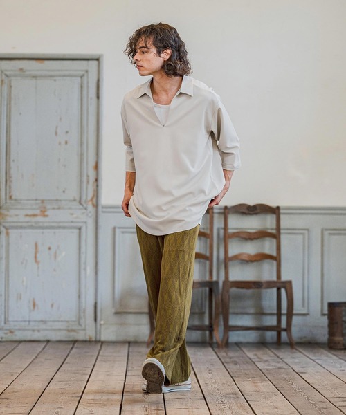 CAMBIO（カンビオ）の「ms6421-Stretch Tropical Skipper 3-4 Sleeve Pullover Shirts 七分袖プルオーバーシャツ(S67526cmb)（シャツ/ブラウス・メンズ・キナリ/ブラック/チャコール/ダークベージュ・S/M/L）」の9枚目の写真