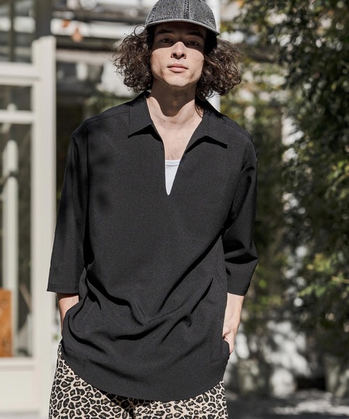 CAMBIO（カンビオ）の「ms6421-Stretch Tropical Skipper 3-4 Sleeve Pullover Shirts 七分袖プルオーバーシャツ(S67526cmb)（シャツ/ブラウス・メンズ・キナリ/ブラック/チャコール/ダークベージュ・S/M/L）」の11枚目の写真