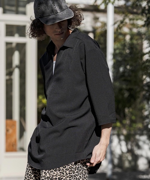 CAMBIO（カンビオ）の「ms6421-Stretch Tropical Skipper 3-4 Sleeve Pullover Shirts 七分袖プルオーバーシャツ(S67526cmb)（シャツ/ブラウス・メンズ・キナリ/ブラック/チャコール/ダークベージュ・S/M/L）」の12枚目の写真