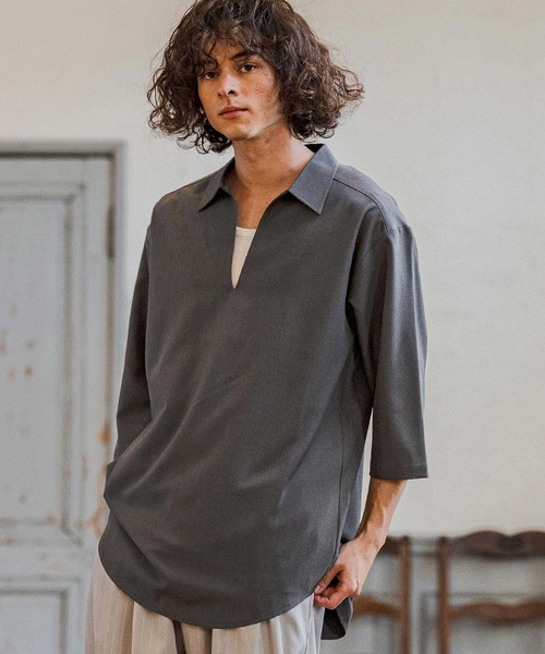 CAMBIO（カンビオ）の「ms6421-Stretch Tropical Skipper 3-4 Sleeve Pullover Shirts 七分袖プルオーバーシャツ(S67526cmb)（シャツ/ブラウス・メンズ・キナリ/ブラック/チャコール/ダークベージュ・S/M/L）」の15枚目の写真