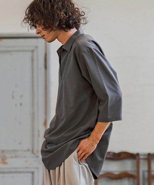 CAMBIO（カンビオ）の「ms6421-Stretch Tropical Skipper 3-4 Sleeve Pullover Shirts 七分袖プルオーバーシャツ(S67526cmb)（シャツ/ブラウス・メンズ・キナリ/ブラック/チャコール/ダークベージュ・S/M/L）」の16枚目の写真