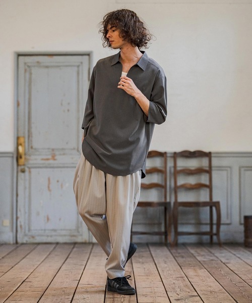 CAMBIO（カンビオ）の「ms6421-Stretch Tropical Skipper 3-4 Sleeve Pullover Shirts 七分袖プルオーバーシャツ(S67526cmb)（シャツ/ブラウス・メンズ・キナリ/ブラック/チャコール/ダークベージュ・S/M/L）」の17枚目の写真