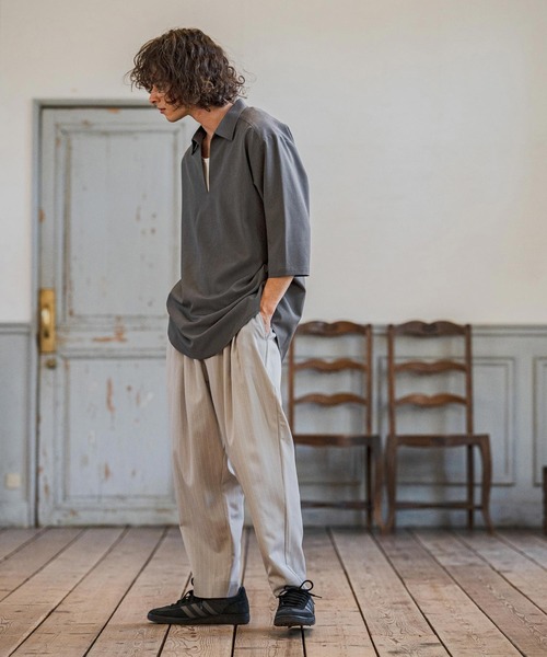 CAMBIO（カンビオ）の「ms6421-Stretch Tropical Skipper 3-4 Sleeve Pullover Shirts 七分袖プルオーバーシャツ(S67526cmb)（シャツ/ブラウス・メンズ・キナリ/ブラック/チャコール/ダークベージュ・S/M/L）」の18枚目の写真