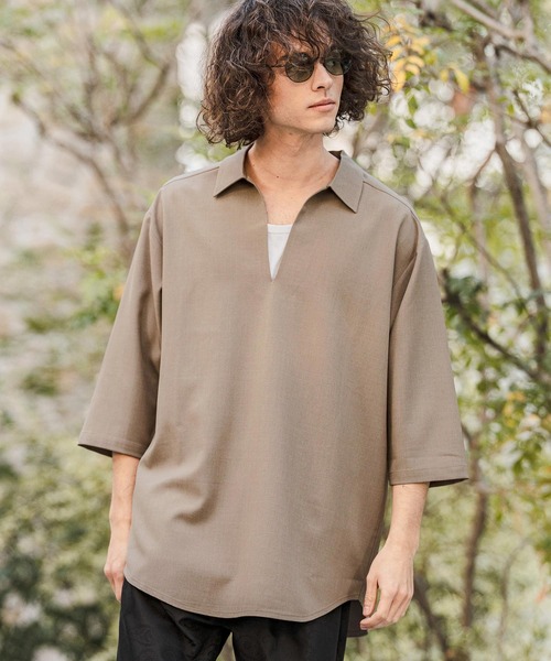 CAMBIO（カンビオ）の「ms6421-Stretch Tropical Skipper 3-4 Sleeve Pullover Shirts 七分袖プルオーバーシャツ(S67526cmb)（シャツ/ブラウス・メンズ・キナリ/ブラック/チャコール/ダークベージュ・S/M/L）」の19枚目の写真