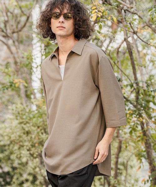 CAMBIO（カンビオ）の「ms6421-Stretch Tropical Skipper 3-4 Sleeve Pullover Shirts 七分袖プルオーバーシャツ(S67526cmb)（シャツ/ブラウス・メンズ・キナリ/ブラック/チャコール/ダークベージュ・S/M/L）」の21枚目の写真