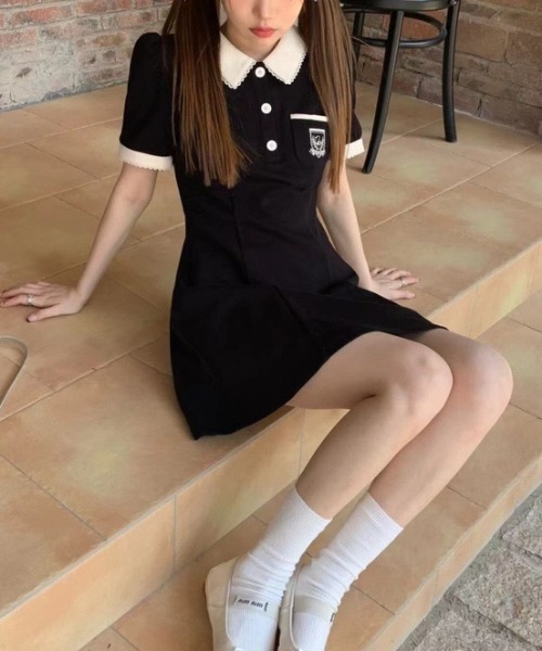 NANEA(ナネア)の「バイカラーポロワンピース(ワンピース・レディース・アイボリー/ブラック・SMALL/LARGE/MEDIUM)」の6枚目の写真