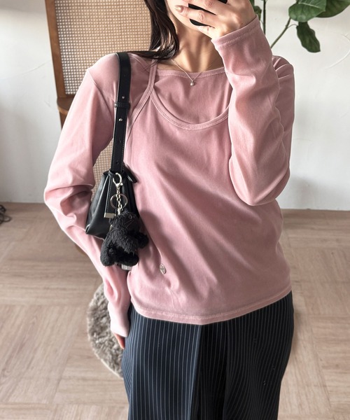 MUHET（ミュエータ）の「【set item】sheer velour long t-shirt & halter neck camisole / シアーベロアロングTシャツ＆ホルターネックキャミソール（Tシャツ/カットソー・レディース・ライトブルー/アイボリー/ブラウン/ネイビー/ピンク・FREE）」の5枚目の写真