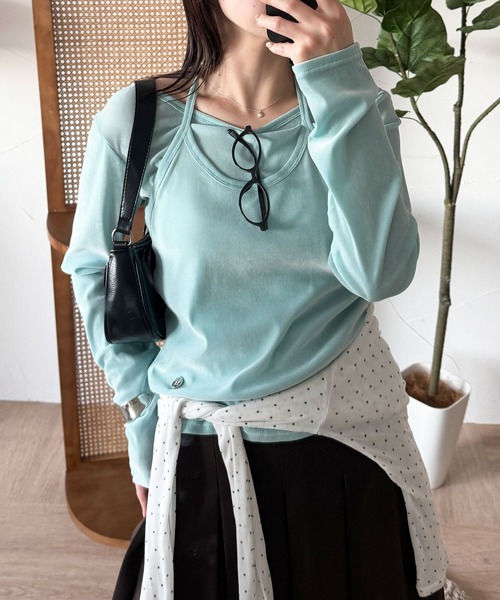MUHET（ミュエータ）の「【set item】sheer velour long t-shirt & halter neck camisole / シアーベロアロングTシャツ＆ホルターネックキャミソール（Tシャツ/カットソー・レディース・ライトブルー/アイボリー/ブラウン/ネイビー/ピンク・FREE）」の6枚目の写真