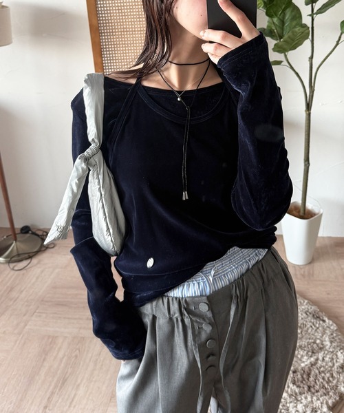 MUHET（ミュエータ）の「【set item】sheer velour long t-shirt & halter neck camisole / シアーベロアロングTシャツ＆ホルターネックキャミソール（Tシャツ/カットソー・レディース・ライトブルー/アイボリー/ブラウン/ネイビー/ピンク・FREE）」の9枚目の写真