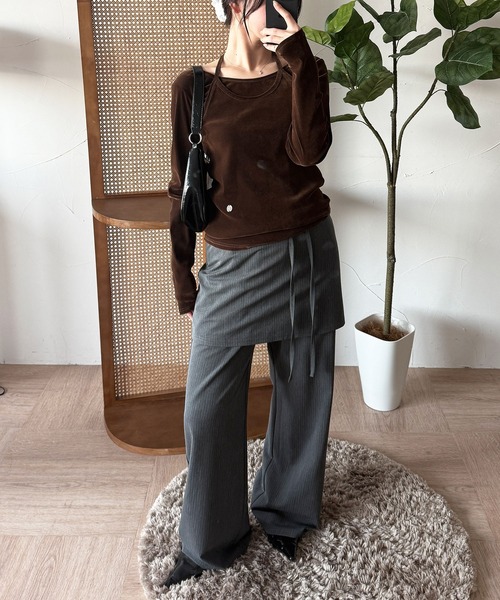 MUHET（ミュエータ）の「【set item】sheer velour long t-shirt & halter neck camisole / シアーベロアロングTシャツ＆ホルターネックキャミソール（Tシャツ/カットソー・レディース・ライトブルー/アイボリー/ブラウン/ネイビー/ピンク・FREE）」の8枚目の写真