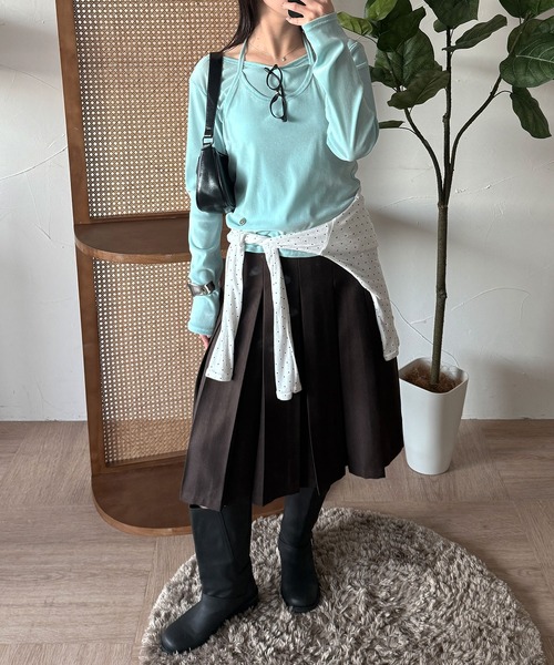 MUHET（ミュエータ）の「【set item】sheer velour long t-shirt & halter neck camisole / シアーベロアロングTシャツ＆ホルターネックキャミソール（Tシャツ/カットソー・レディース・ライトブルー/アイボリー/ブラウン/ネイビー/ピンク・FREE）」の7枚目の写真