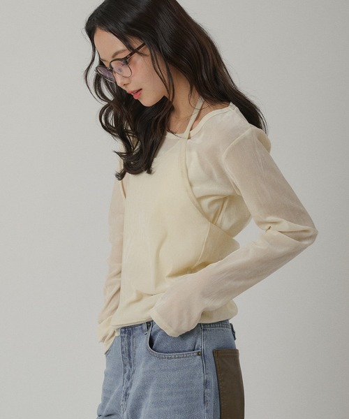 MUHET（ミュエータ）の「【set item】sheer velour long t-shirt & halter neck camisole / シアーベロアロングTシャツ＆ホルターネックキャミソール（Tシャツ/カットソー・レディース・ライトブルー/アイボリー/ブラウン/ネイビー/ピンク・FREE）」の22枚目の写真