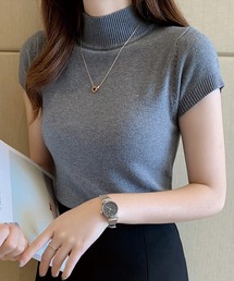 ADDITION STORE | \柔らかニットの肌触り♪/ベーシック ハーフスリーブ モックネックサマーニット(ニット/セーター)