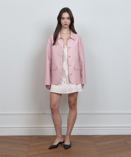 CURETTY(キュリティ)の「C ROSE-STITCH LEATHER JACKET_PINK(ライダースジャケット・レディース・PINK・SMALL)」の4枚目の写真