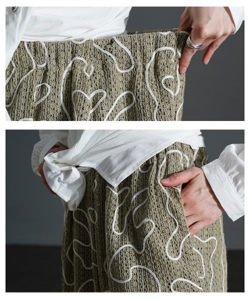 Sawa a la mode(サワアラモード)の「ウェーブコード刺繍イージーワイドパンツ(その他パンツ・レディース・カーキ/ブラック・FREE)」の5枚目の写真