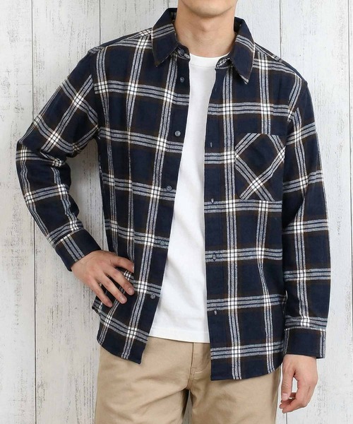 TopIsm(トップイズム)の「ネル起毛長袖チェックシャツ(シャツ/ブラウス・メンズ・ブラック系その他/ホワイト/レッド/グリーン/マスタード/ネイビー/ブラック・M/L/LL)」の5枚目の写真