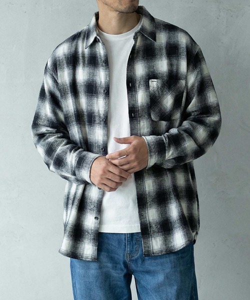 TopIsm(トップイズム)の「ネル起毛長袖チェックシャツ(シャツ/ブラウス・メンズ・ブラック系その他/ホワイト/レッド/グリーン/マスタード/ネイビー/ブラック・M/L/LL)」の1枚目の写真