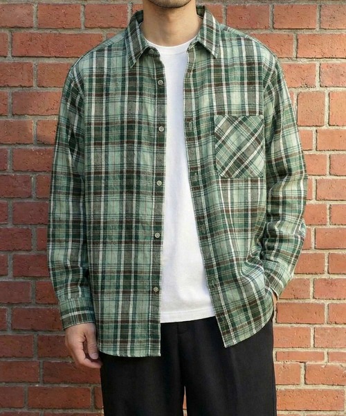 TopIsm(トップイズム)の「ネル起毛長袖チェックシャツ(シャツ/ブラウス・メンズ・ブラック系その他/ホワイト/レッド/グリーン/マスタード/ネイビー/ブラック・M/L/LL)」の4枚目の写真