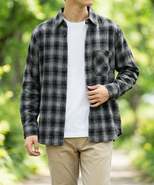 TopIsm(トップイズム)の「ネル起毛長袖チェックシャツ(シャツ/ブラウス・メンズ・ブラック系その他/ホワイト/レッド/グリーン/マスタード/ネイビー/ブラック・M/L/LL)」の2枚目の写真