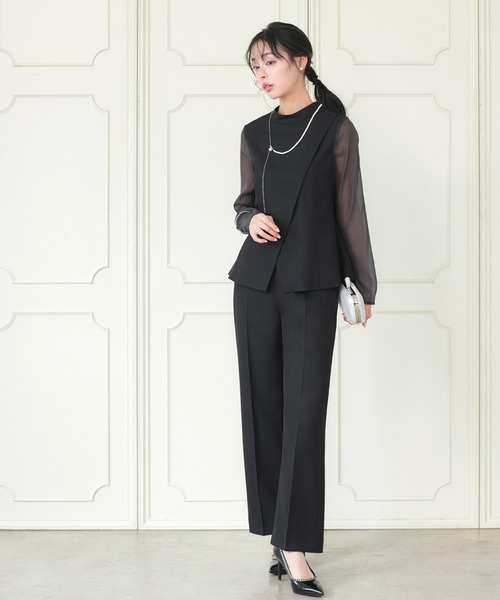 RUIRUE BOUTIQUE(ルイルエブティック)の「オケージョン 結婚式ドレス | シアースリーブ トップス & パンツ 2点 ドレス セット | セットアップ・パンツスーツ・パンツドレス・パーティードレス・ストレートパンツ(パンツドレス・レディース・オフホワイト/ブラック/チャコール・L/M/LL)」の8枚目の写真
