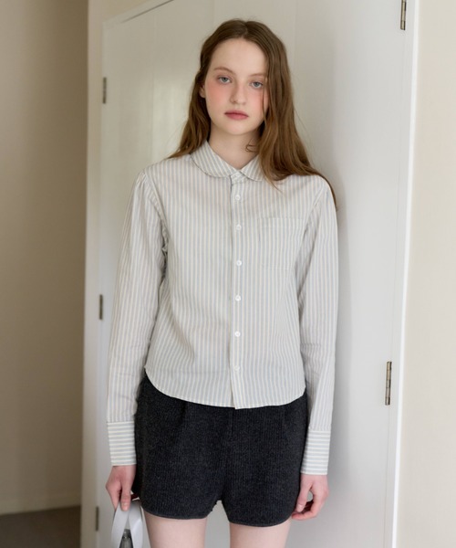 GIUNON（ジウノン）の「round collar stripe shirt / ラウンドカラーストライプシャツ（シャツ/ブラウス・レディース・アイボリー/ブルー・FREE）」の7枚目の写真