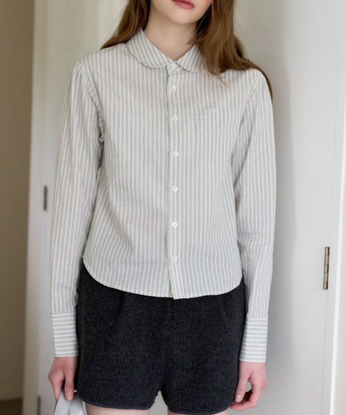 GIUNON（ジウノン）の「round collar stripe shirt / ラウンドカラーストライプシャツ（シャツ/ブラウス・レディース・アイボリー/ブルー・FREE）」の6枚目の写真