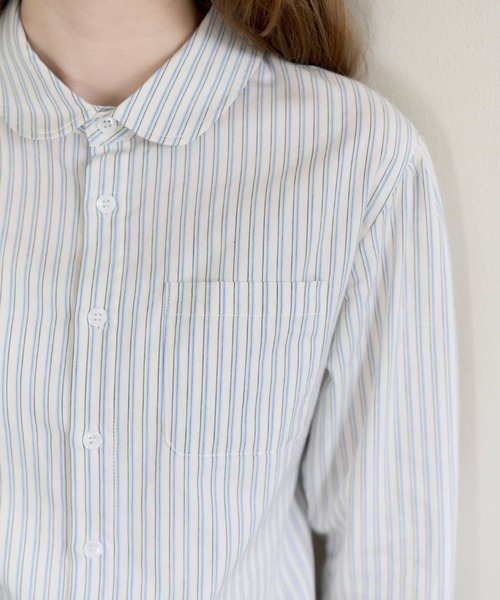 GIUNON（ジウノン）の「round collar stripe shirt / ラウンドカラーストライプシャツ（シャツ/ブラウス・レディース・アイボリー/ブルー・FREE）」の11枚目の写真