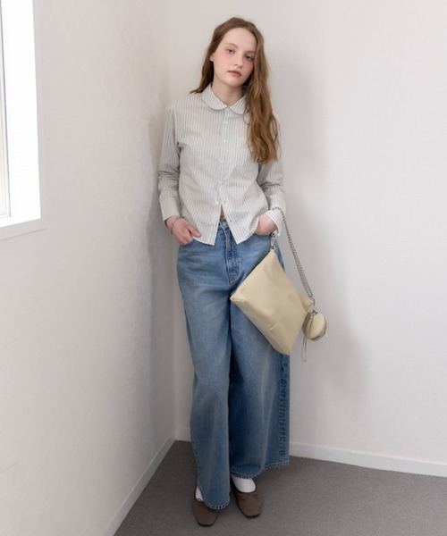 GIUNON（ジウノン）の「round collar stripe shirt / ラウンドカラーストライプシャツ（シャツ/ブラウス・レディース・アイボリー/ブルー・FREE）」の13枚目の写真