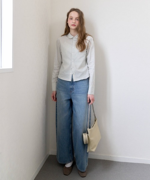 GIUNON（ジウノン）の「round collar stripe shirt / ラウンドカラーストライプシャツ（シャツ/ブラウス・レディース・アイボリー/ブルー・FREE）」の12枚目の写真