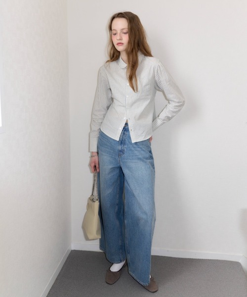 GIUNON（ジウノン）の「round collar stripe shirt / ラウンドカラーストライプシャツ（シャツ/ブラウス・レディース・アイボリー/ブルー・FREE）」の15枚目の写真