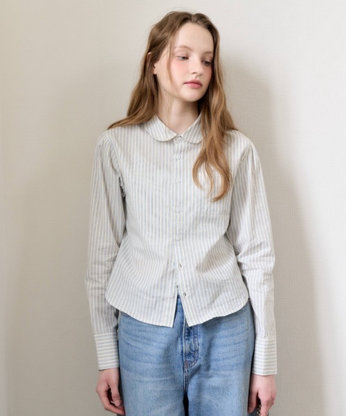 GIUNON（ジウノン）の「round collar stripe shirt / ラウンドカラーストライプシャツ（シャツ/ブラウス・レディース・アイボリー/ブルー・FREE）」の14枚目の写真