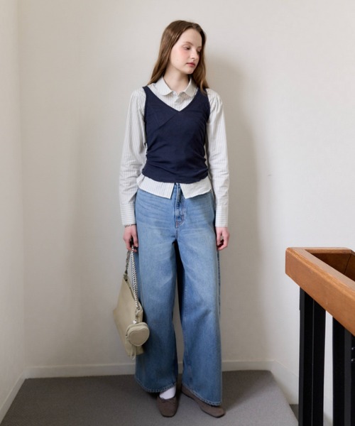 GIUNON（ジウノン）の「round collar stripe shirt / ラウンドカラーストライプシャツ（シャツ/ブラウス・レディース・アイボリー/ブルー・FREE）」の18枚目の写真