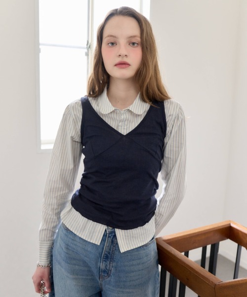 GIUNON（ジウノン）の「round collar stripe shirt / ラウンドカラーストライプシャツ（シャツ/ブラウス・レディース・アイボリー/ブルー・FREE）」の21枚目の写真