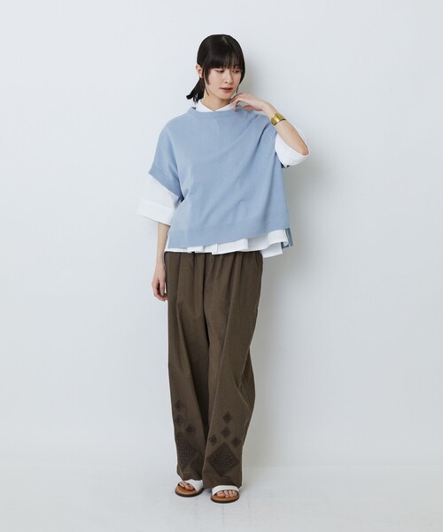 LOISIR（ロワズィール）の「コットンリネンクロス刺繍入りイージーパンツ（その他パンツ・レディース・ブラック/カーキ・FREE）」の5枚目の写真