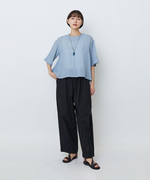 LOISIR（ロワズィール）の「コットンリネンクロス刺繍入りイージーパンツ（その他パンツ・レディース・ブラック/カーキ・FREE）」の12枚目の写真