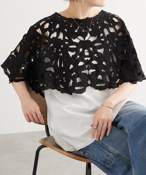 BEARDSLEY(ビアズリー)の「カットワークボレロ(シャツ/ブラウス・レディース・ブラック/ホワイト・FREE)」の1枚目の写真