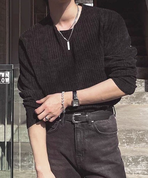NOWLE(ノウル)の「【NOWLE】カットオフエッジ 凹凸テクスチャー リラックスフィット カットソー(Tシャツ/カットソー・メンズ・ブラック/グレー・MEDIUM/LARGE/X-LARGE)」の1枚目の写真