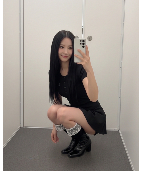 muahmuah（ムーアムーア）の「ヘンリーネック半袖Tシャツ[6色]（Tシャツ/カットソー・レディース・アイボリー/ブラック/カーキ/ブラウン/オートミール/グレー・FREE）」の10枚目の写真