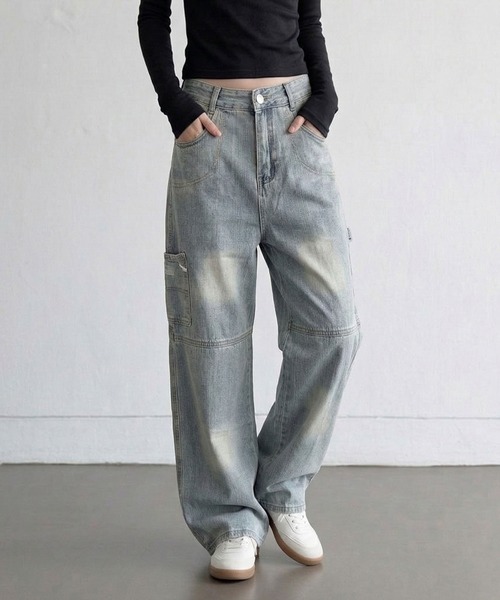 Megil(メギル)の「ワイドカーブデニムパンツ(デニムパンツ・レディース・ブルー・LARGE/MEDIUM/SMALL)」の4枚目の写真