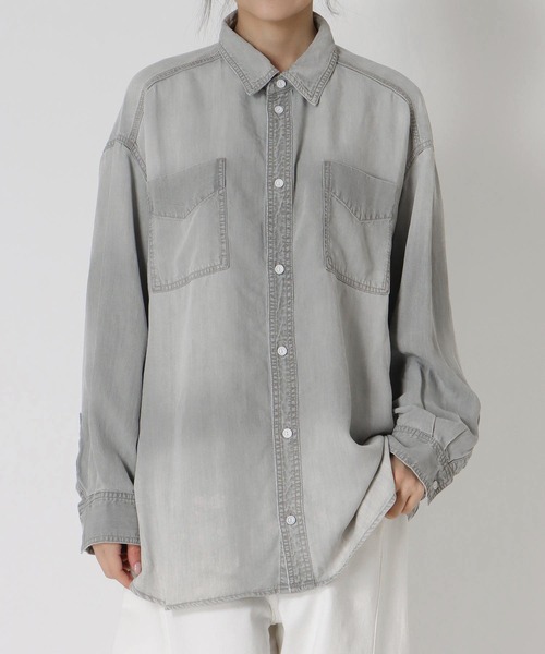 Jines（ジネス）の「テンセルデニムシャツ（シャツ/ブラウス・レディース・ブラック/ブルー・38）」の2枚目の写真