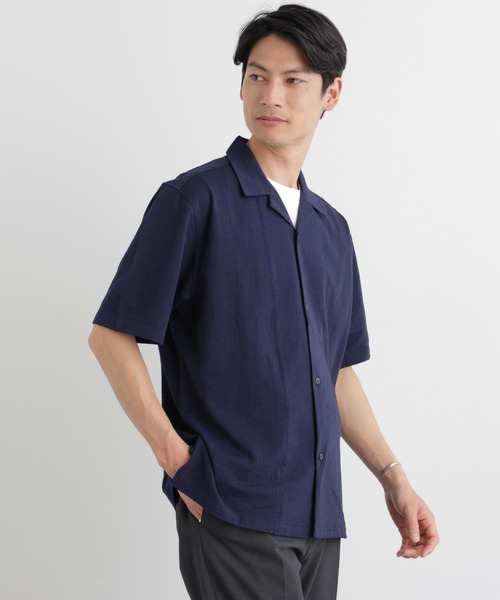 NANO universe（ナノユニバース）の「シルケットサッカーシャツ 半袖（シャツ/ブラウス・メンズ・ネイビー/ブルー/ホワイト/ブラック・L/M/S）」の3枚目の写真