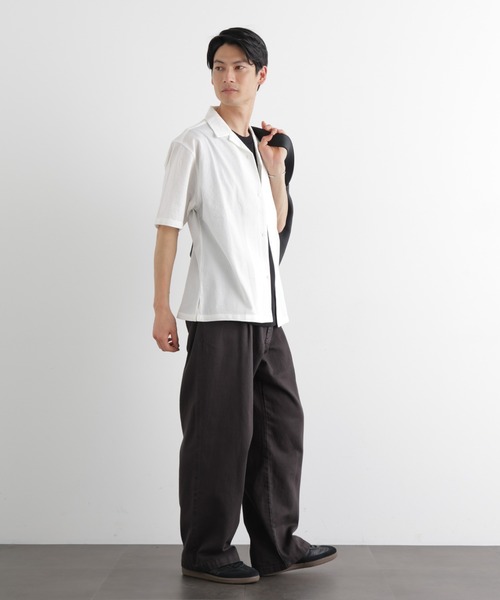 NANO universe（ナノユニバース）の「シルケットサッカーシャツ 半袖（シャツ/ブラウス・メンズ・ネイビー/ブルー/ホワイト/ブラック・L/M/S）」の8枚目の写真