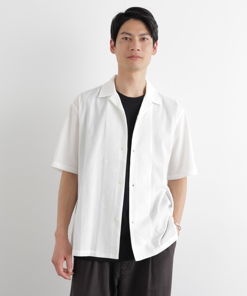 NANO universe（ナノユニバース）の「シルケットサッカーシャツ 半袖（シャツ/ブラウス・メンズ・ネイビー/ブルー/ホワイト/ブラック・L/M/S）」の5枚目の写真