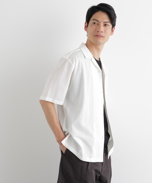 NANO universe（ナノユニバース）の「シルケットサッカーシャツ 半袖（シャツ/ブラウス・メンズ・ネイビー/ブルー/ホワイト/ブラック・L/M/S）」の6枚目の写真